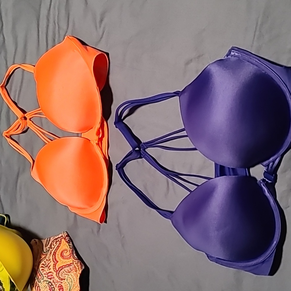 Victoria's Secret Very Sexy Push Up Bra With Fun Strappy Back Blue and Orange